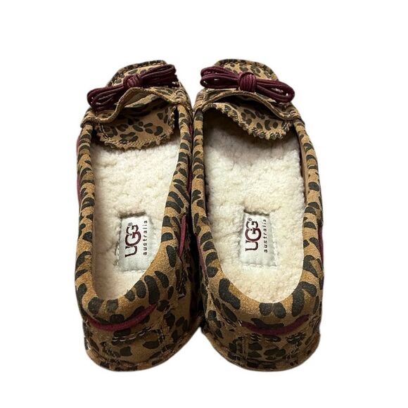 UGG Women's Leopard Print Moccasins with Burgundy Accents - Picture 2 of 4